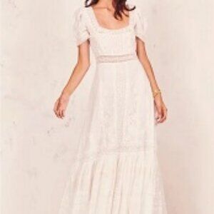 NWT Womens LoveShackFancy Ryan White Floral & Crochet Maxi Dress 10